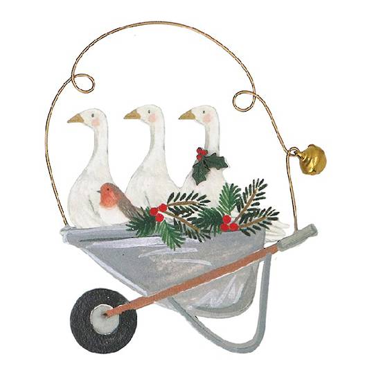 Wood Xmas Rural Animal, Geese in Wheelbarrow 8cm *ETA Nov
